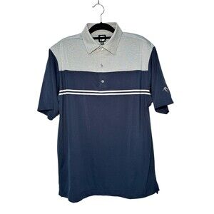 FootJoy Golf Polo Lisle Self Collar Shirt Navy Gray White Mens Large Performance